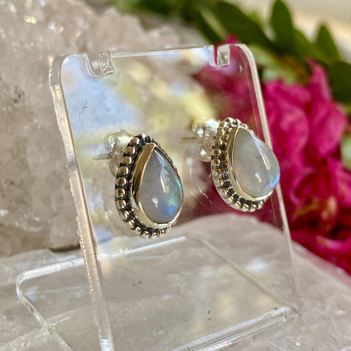 Moonstone teardrop stud earrings KEGJ1193 - Nature's Magick