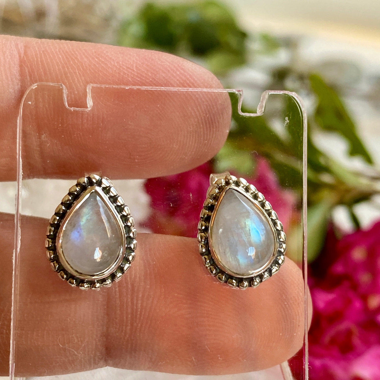 Moonstone teardrop stud earrings KEGJ1193 - Nature's Magick