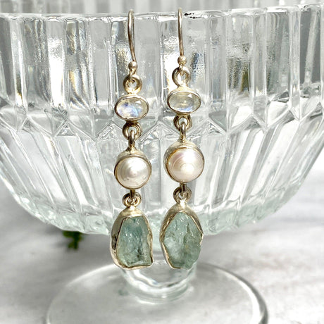 Pearl and Aquamarine multi-stone earrings KEGJ840 - Nature's Magick