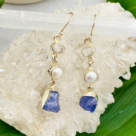Pearl and Tanzanite multi-stone earrings KEGJ841 - Nature's Magick