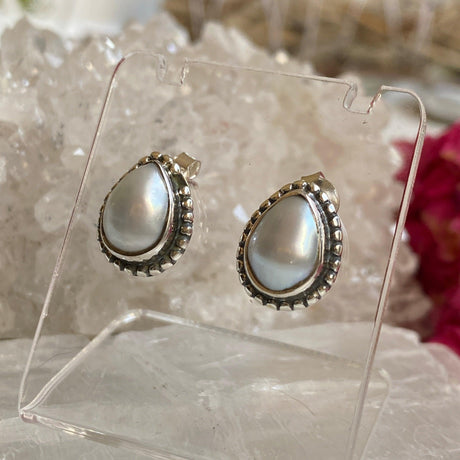 Pearl decorative teardrop cabochon stud earrings KEGJ1197 - Nature's Magick