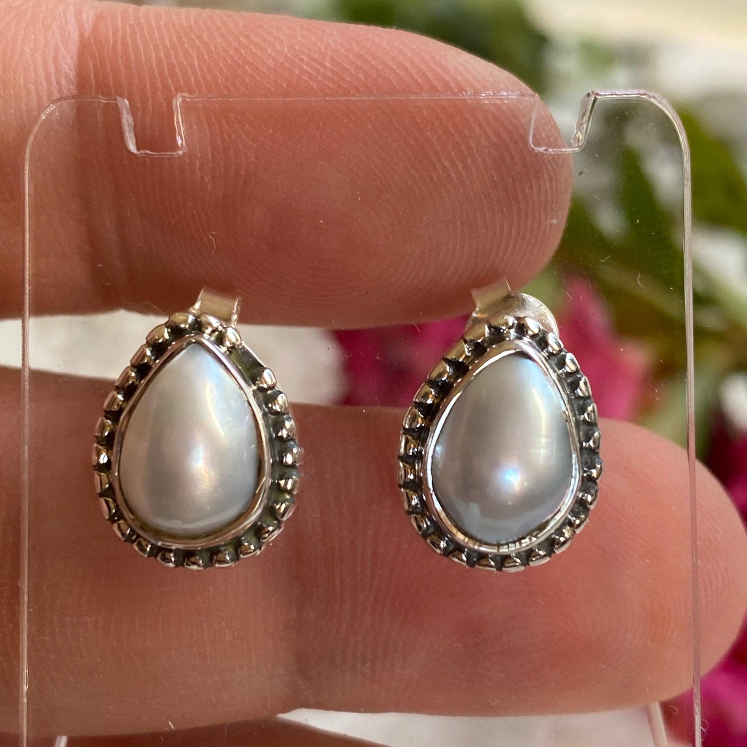 Pearl decorative teardrop cabochon stud earrings KEGJ1197 - Nature's Magick