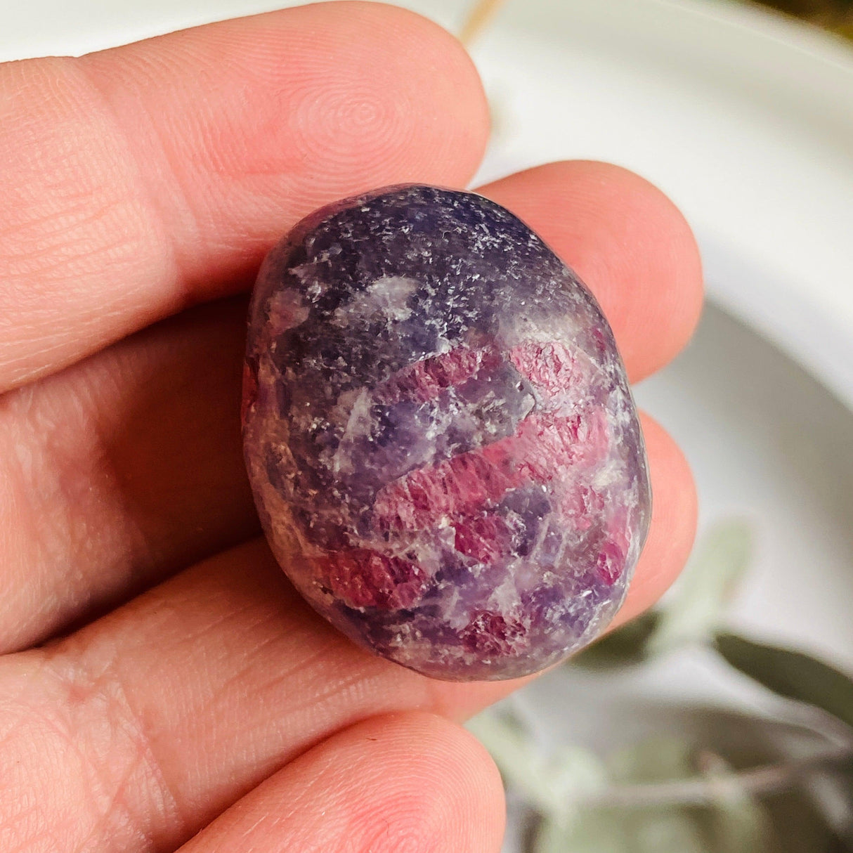 Pegmatite "Unicorn Stone" (Pink Tourmaline, Lepidolite, Smokey Quartz) tumbled stone TS-PEG - Nature's Magick