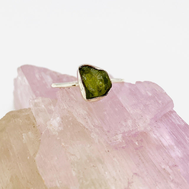 Peridot Raw Crystal Fine Band Ring R3701-PE - Nature's Magick