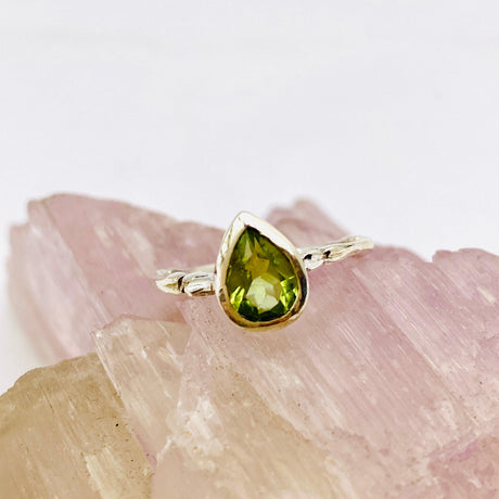 Peridot Teardrop Faceted Fine Band Ring R3691-PE - Nature's Magick