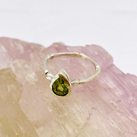 Peridot Teardrop Faceted Fine Band Ring R3691-PE - Nature's Magick