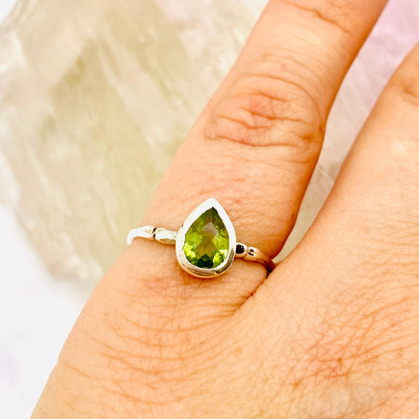 Peridot Teardrop Faceted Fine Band Ring R3691-PE - Nature's Magick