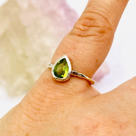 Peridot Teardrop Faceted Fine Band Ring R3691-PE - Nature's Magick