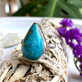 Persian Turqoise with pyrite teardrop ring s.9 KRGJ2522 - Nature's Magick