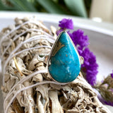 Persian Turqoise with pyrite teardrop ring s.9 KRGJ2522 - Nature's Magick