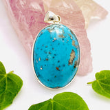 Persian turquoise with Pyrite oval cabochon pendant KPGJ1712 - Nature's Magick