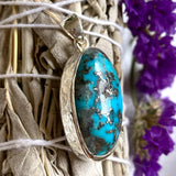 Persian turquoise with pyrite oval pendant KPGJ3193 - Nature's Magick