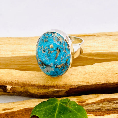 Persian Turquoise with Pyrite oval ring s.9 KRGJ1273 - Nature's Magick