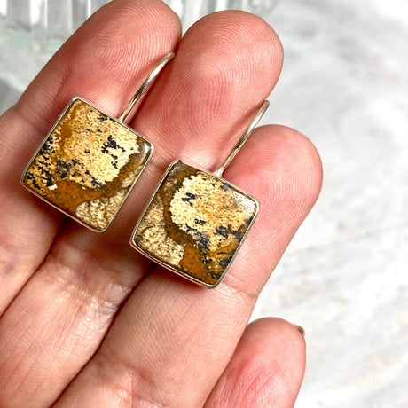 Picture Jasper square fixed hook earrings KEGJ1167 - Nature's Magick