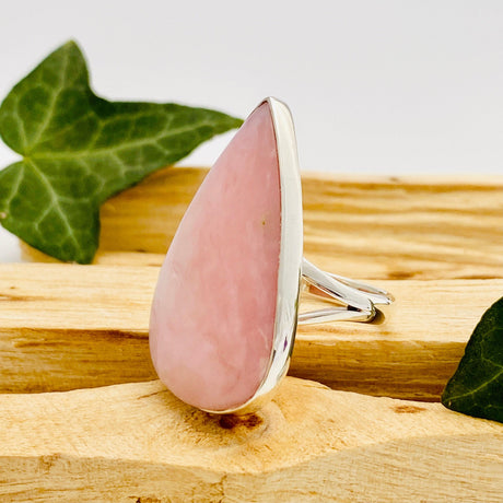 Pink Opal teardrop cabochon ring with split band s.9 KRGJ1589 - Nature's Magick