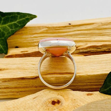 Pink Opal teardrop cabochon ring with split band s.9 KRGJ1589 - Nature's Magick