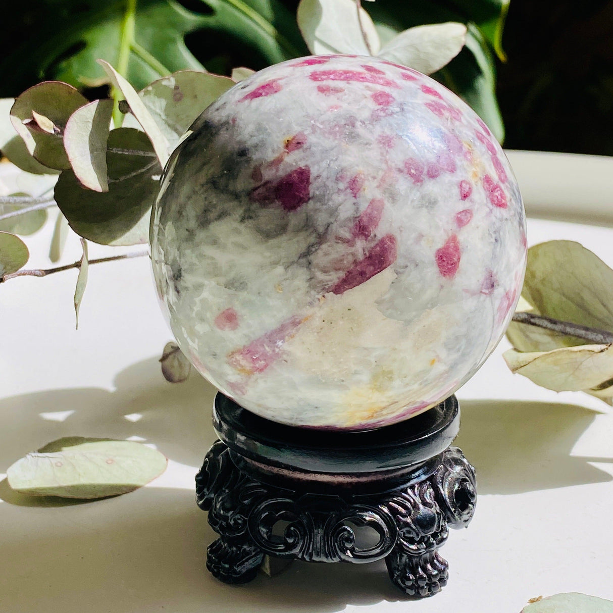 Pink Tourmaline in Quartz sphere PTQS-01 - Nature's Magick
