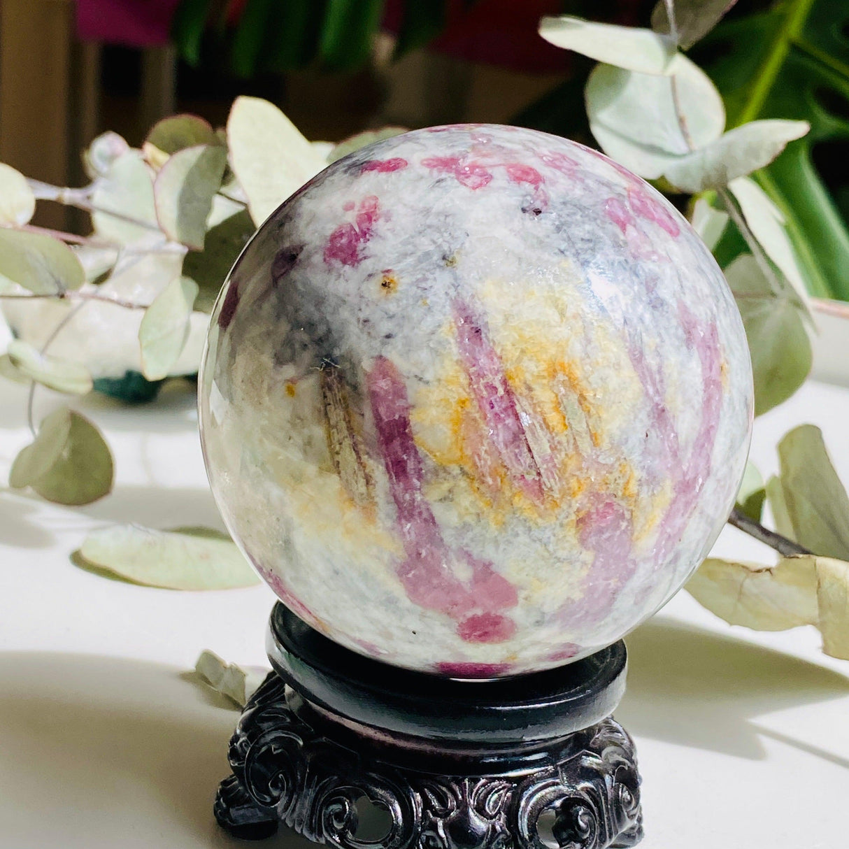Pink Tourmaline in Quartz sphere PTQS-01 - Nature's Magick