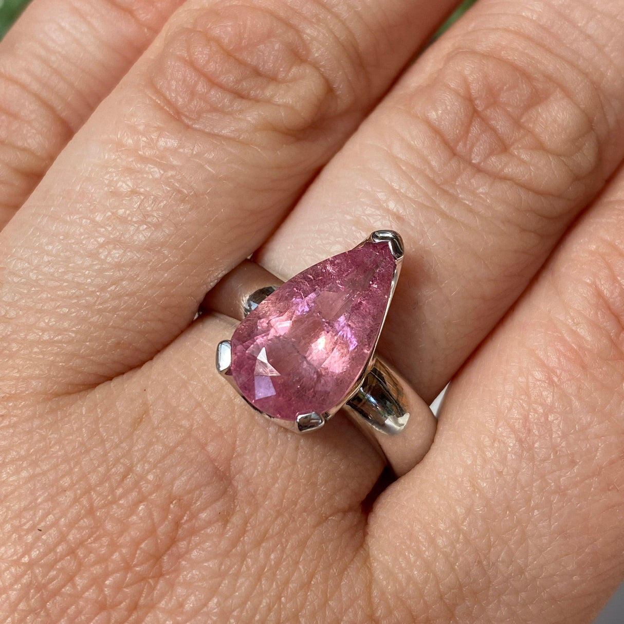 Pink Tourmaline pear cut ring s.9 HRGJ-17 - Nature's Magick