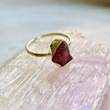 Pink Tourmaline Raw Crystal Fine Band Ring R3701-PT - Nature's Magick