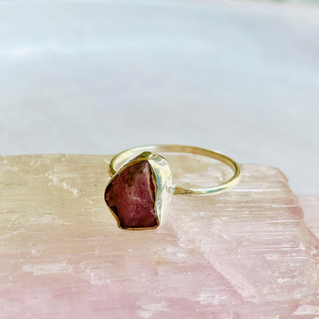 Pink Tourmaline Raw Crystal Fine Band Ring R3701-PT - Nature's Magick