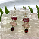 Pink Tourmaline, Rose Quartz and Garnet multi stone earrings KEGJ1155 - Nature's Magick