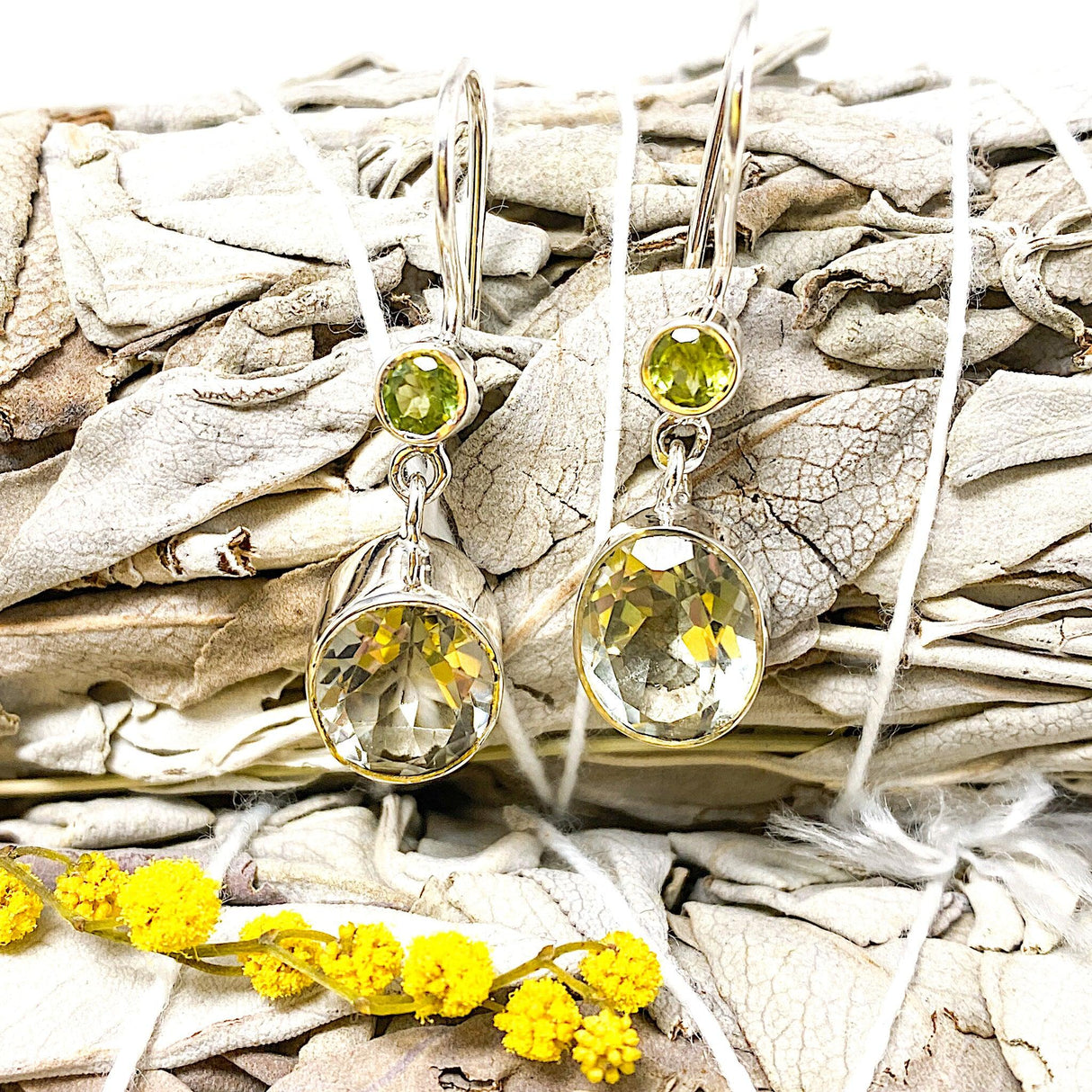 Prasiolite & peridot faceted earrings KEGJ665 - Nature's Magick