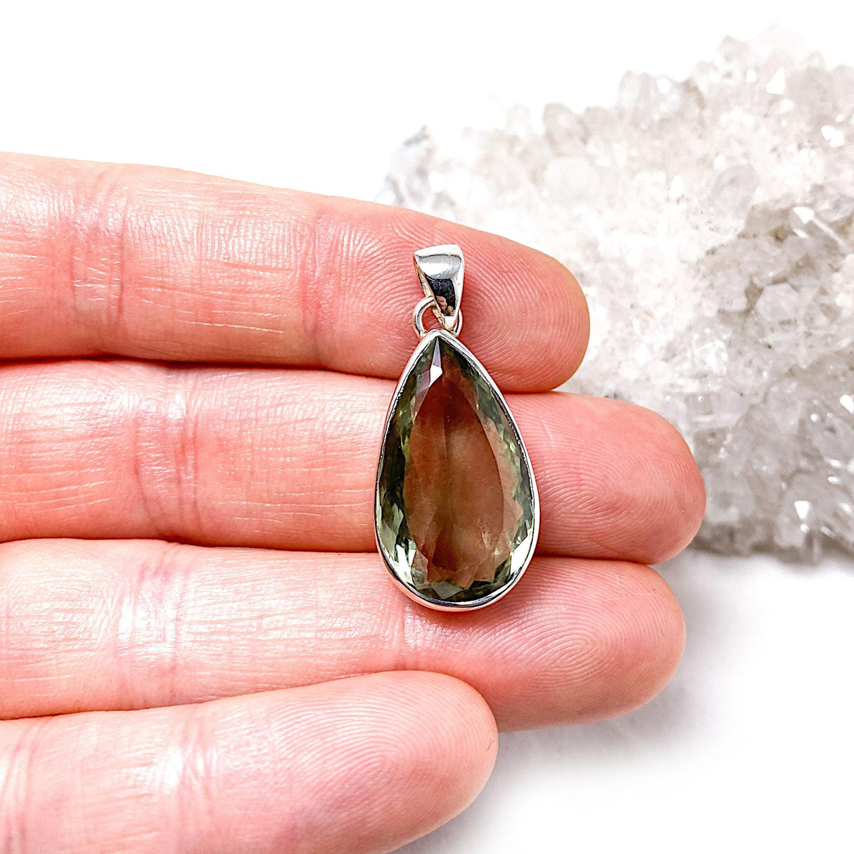 Prasiolite teardrop faceted pendant KPGJ2159 - Nature's Magick