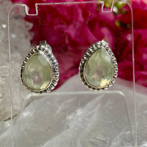 Prehnite decorative faceted teardrop stud earrings KEGJ1069 - Nature's Magick