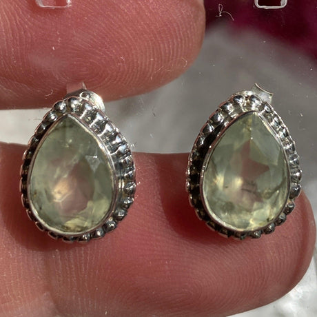 Prehnite decorative faceted teardrop stud earrings KEGJ1069 - Nature's Magick