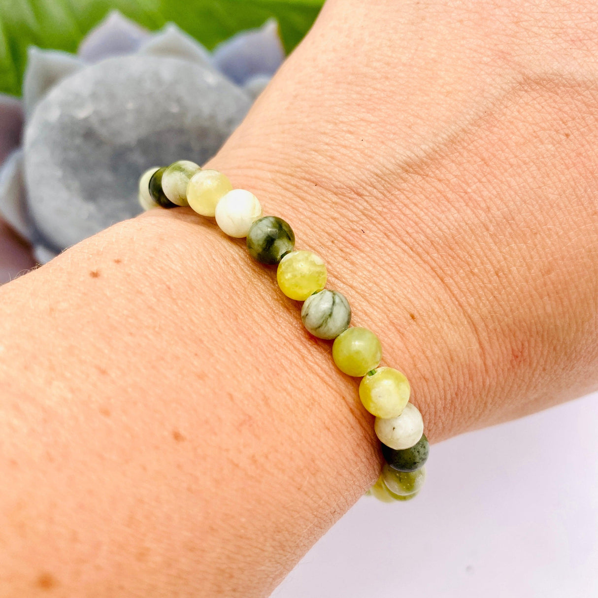 Prehnite with serpentine bracelet - Nature's Magick