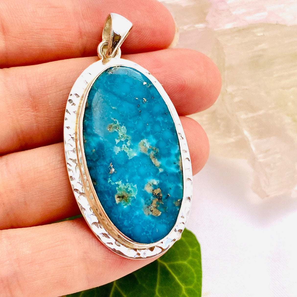 Pyrite and Turquoise oval cabochon pendant with detailed setting KPGJ2543 - Nature's Magick