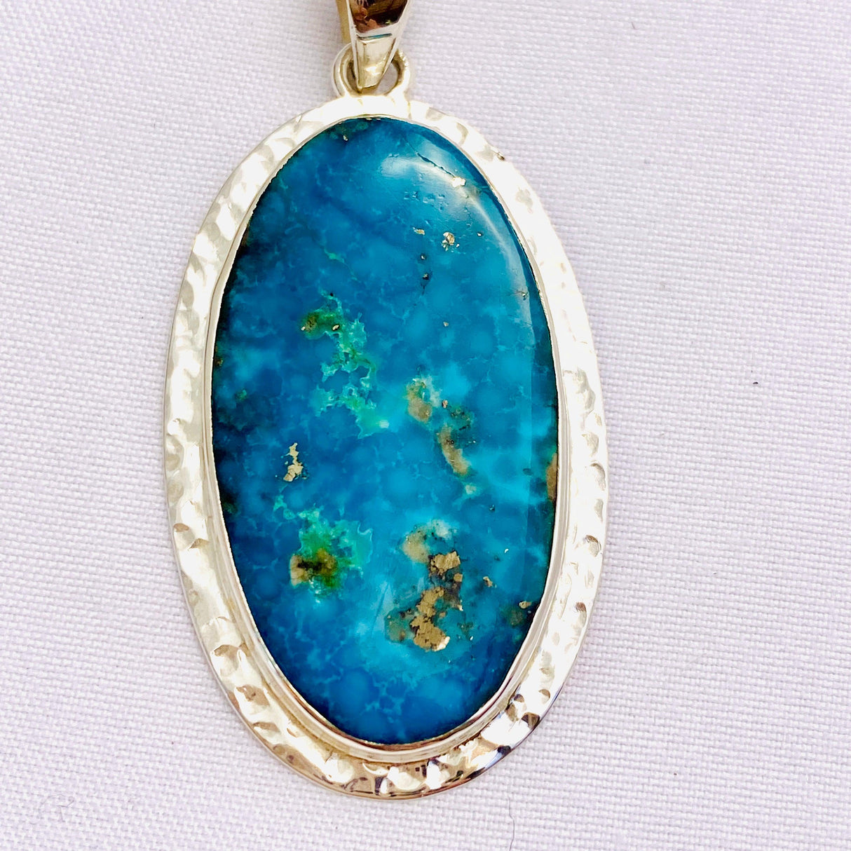 Pyrite and Turquoise oval cabochon pendant with detailed setting KPGJ2543 - Nature's Magick