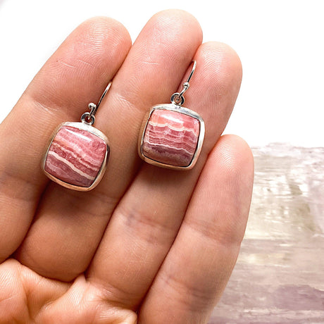 Rhodochrosite square cabochon earrings KEGJ474 - Nature's Magick