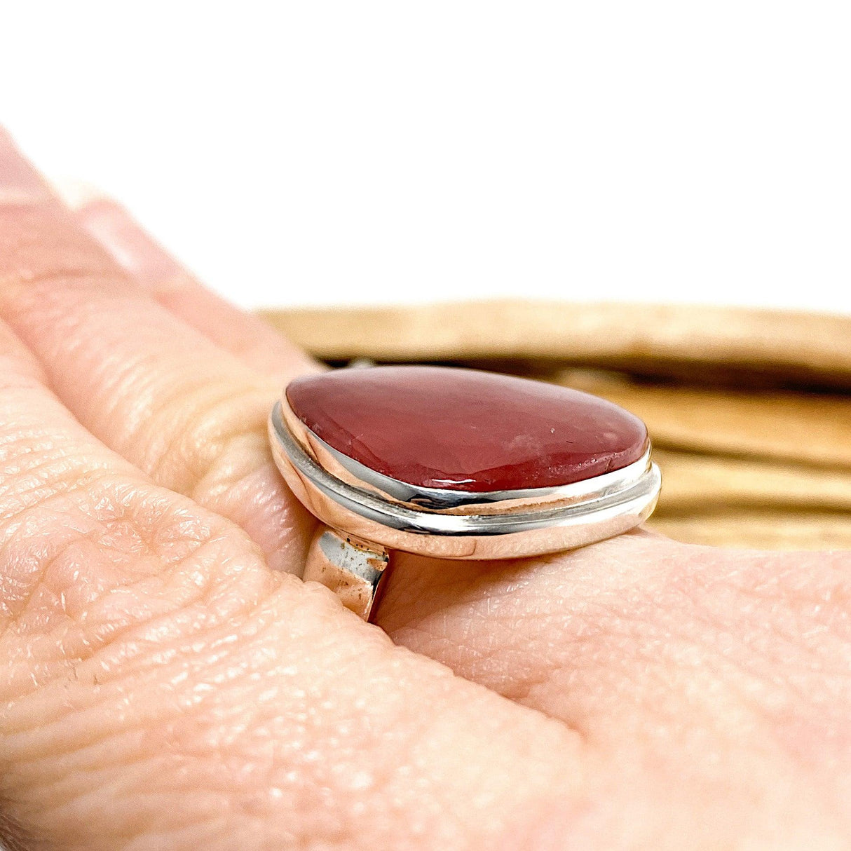 Rhodochrosite teardrop cabochon ring s.10 KRGJ1225 - Nature's Magick