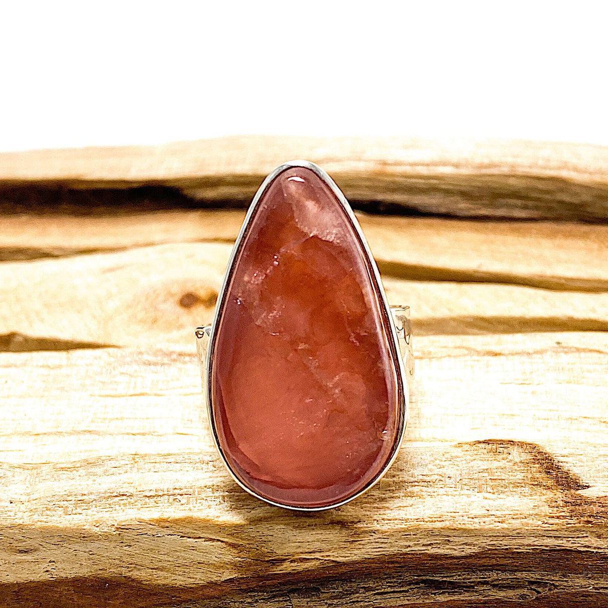 Rhodochrosite teardrop cabochon ring with beaten band s.7.5 KRGJ461 - Nature's Magick