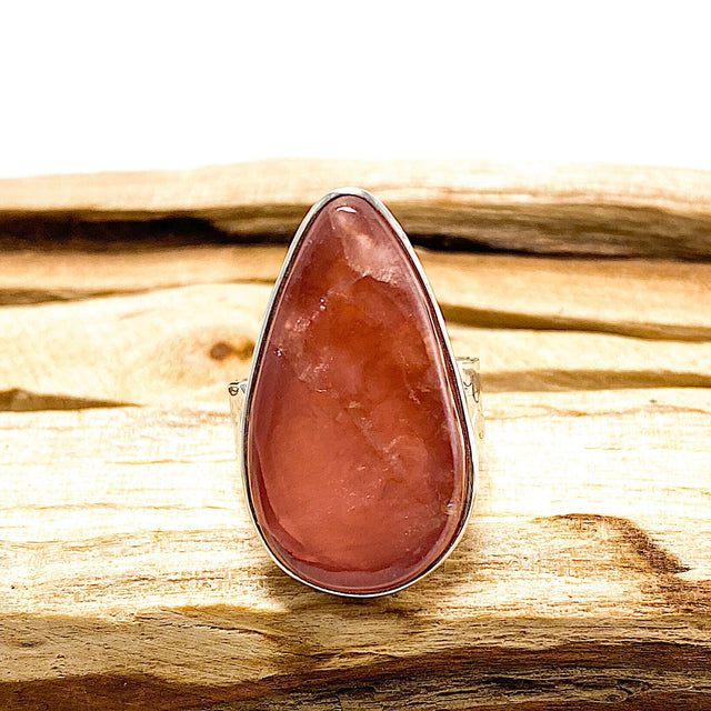 Rhodochrosite teardrop cabochon ring with beaten band s.7.5 KRGJ461 - Nature's Magick