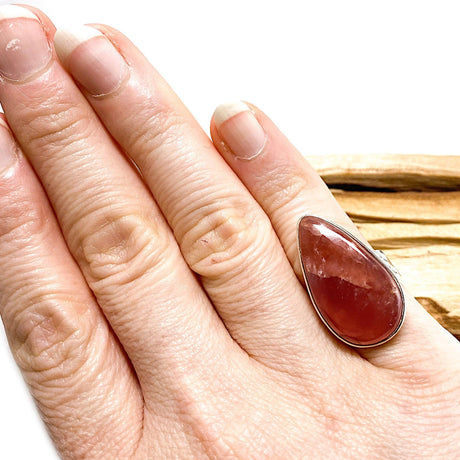 Rhodochrosite teardrop cabochon ring with beaten band s.7.5 KRGJ461 - Nature's Magick