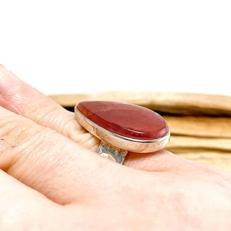 Rhodochrosite teardrop cabochon ring with beaten band s.7.5 KRGJ461 - Nature's Magick