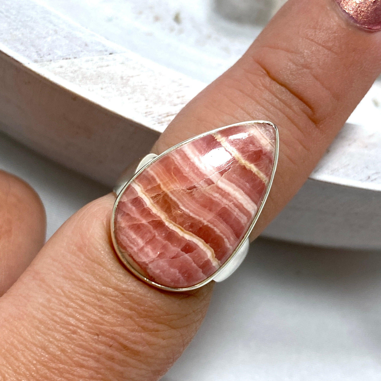 Rhodochrosite teardrop ring s.8 KRGJ2114 - Nature's Magick