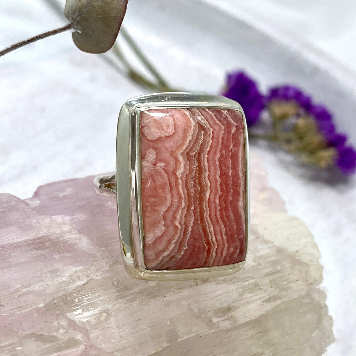 Rhodocrosite rectangular ring s.10 KRGJ2560 - Nature's Magick