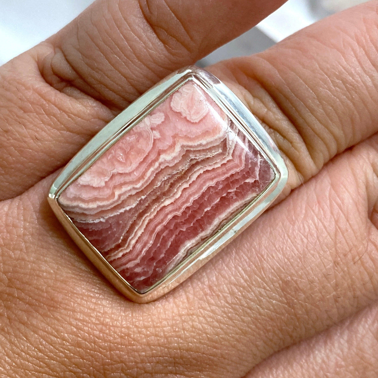 Rhodocrosite rectangular ring s.10 KRGJ2560 - Nature's Magick