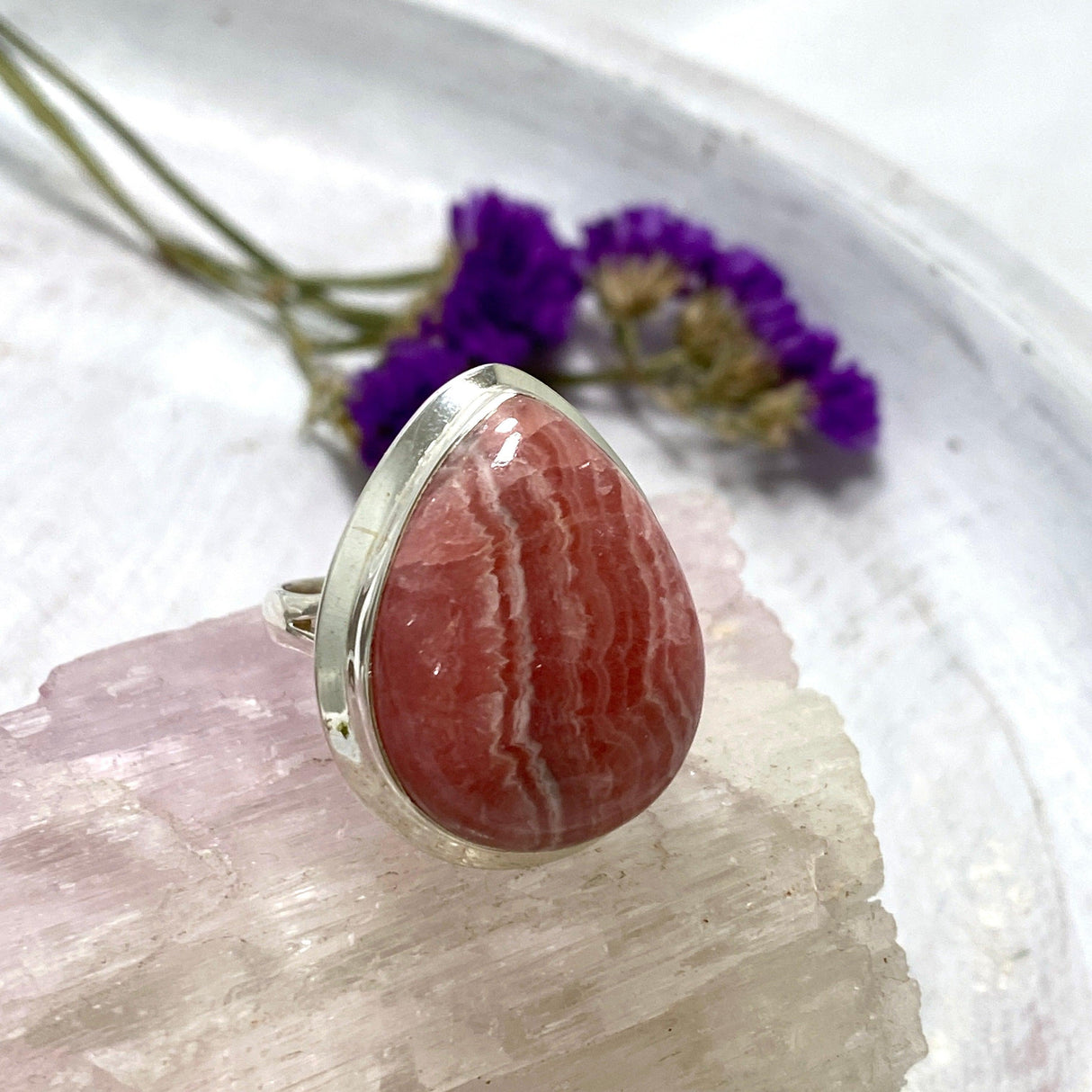 Rhodocrosite teardrop ring s.9 KRGJ2559 - Nature's Magick