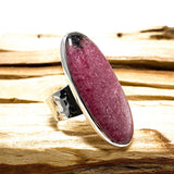 Rhodonite long cabochon oval ring with beaten band s.11 KRGJ701 - Nature's Magick