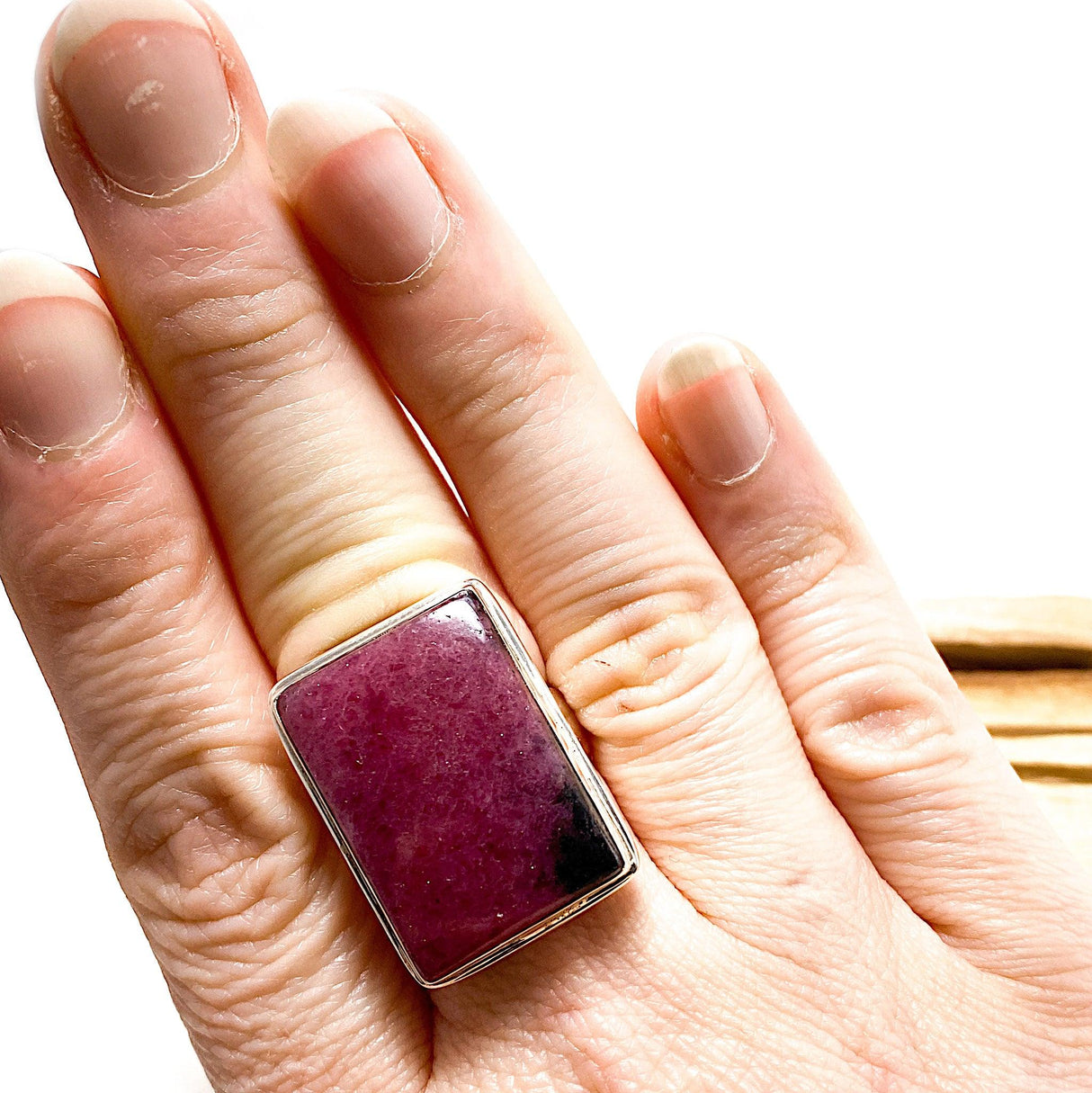 Rhodonite rectangle cabochon ring s.10 KRGJ1502 - Nature's Magick