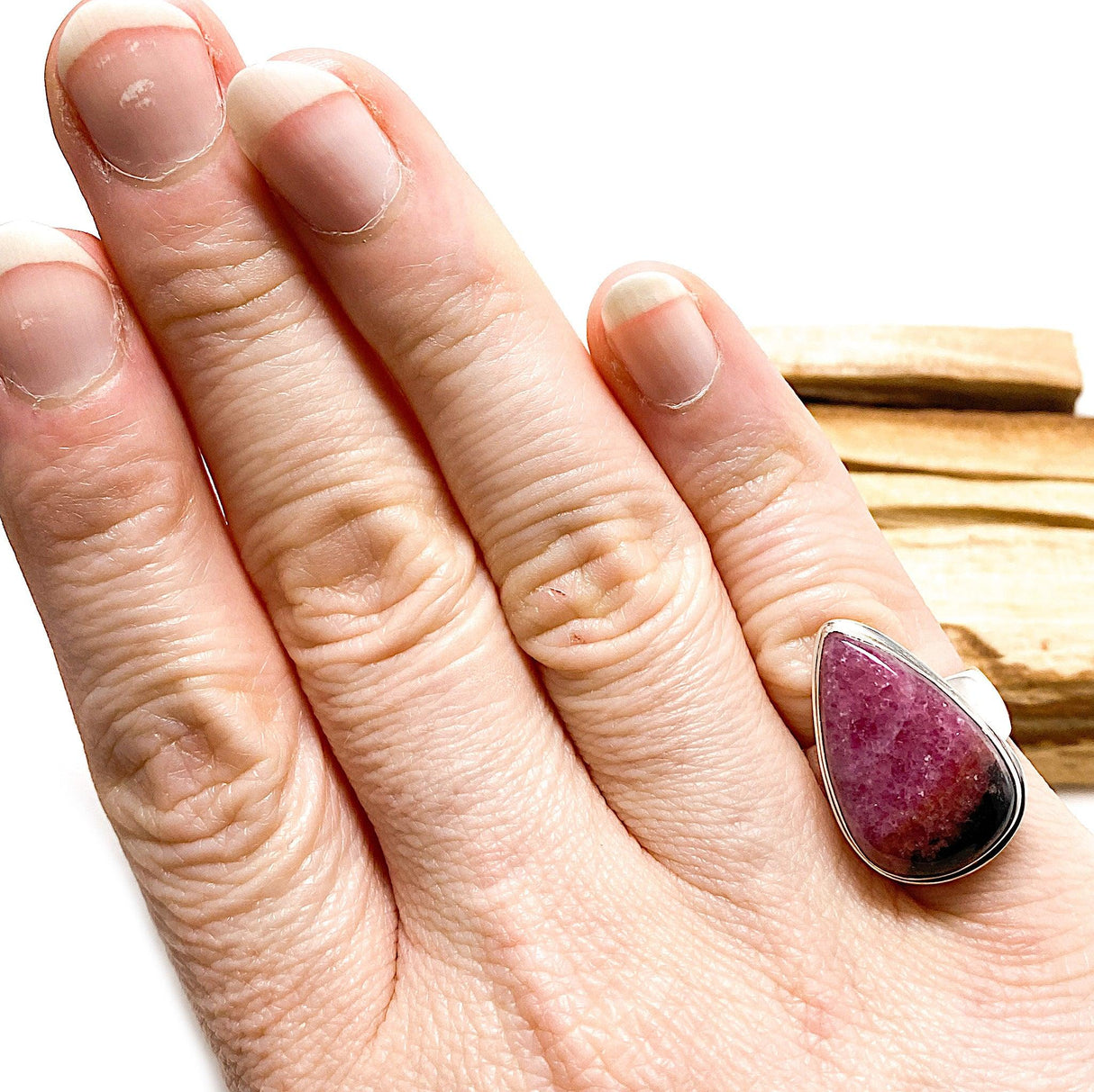 Rhodonite teardrop cabochon ring s.7 KRGJ1495 - Nature's Magick