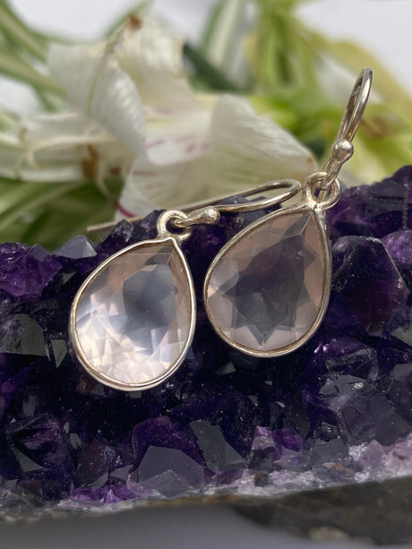 Rose Quartz Faceted Earrings Teardrop - Nature's Magick