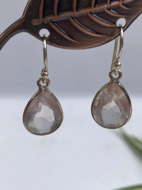 Rose Quartz Faceted Earrings Teardrop - Nature's Magick