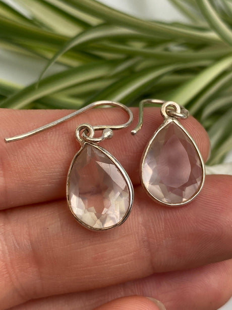 Rose Quartz Faceted Earrings Teardrop - Nature's Magick