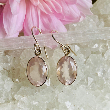 Rose Quartz faceted oval earrings KEGJ792 - Nature's Magick